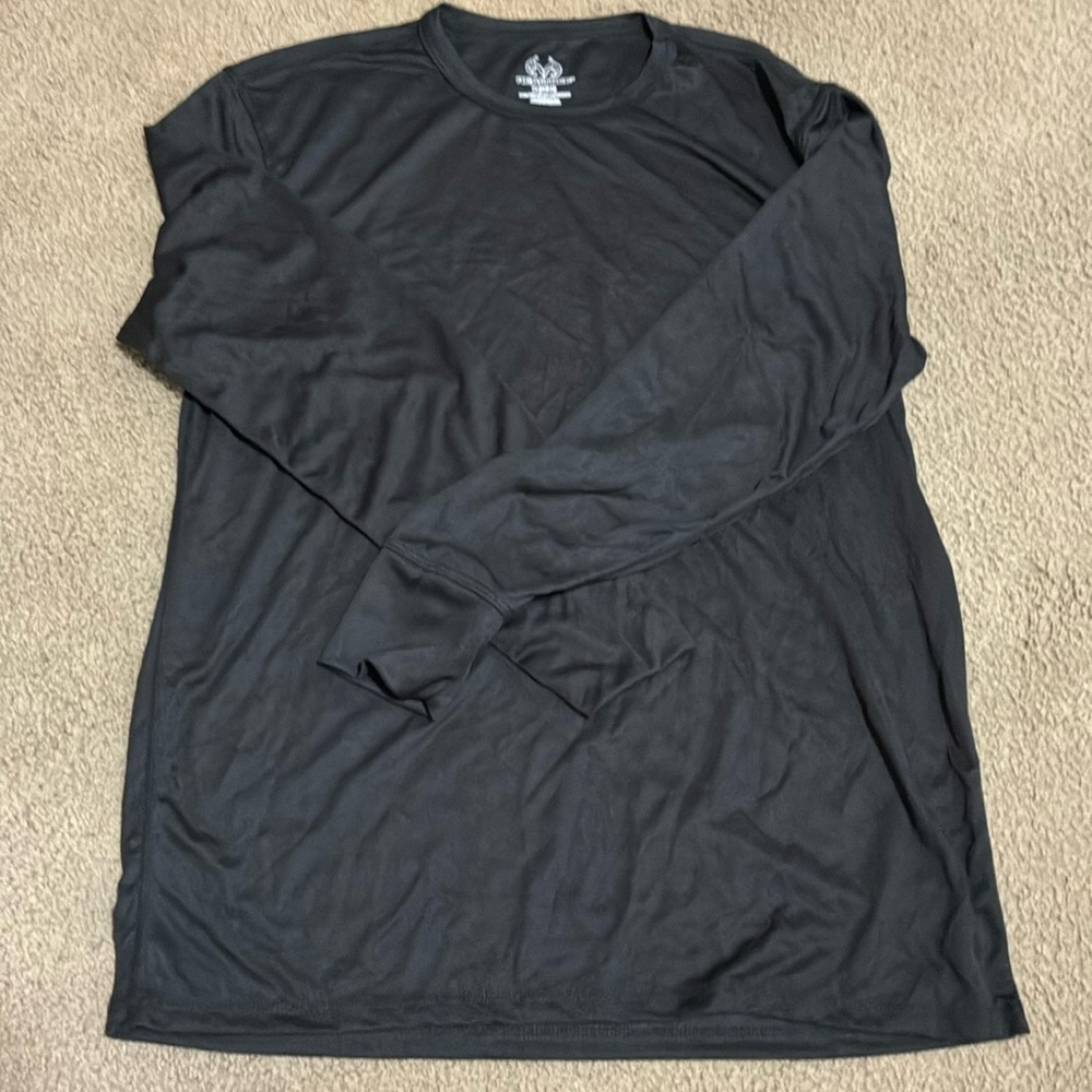 Realtree thin Base Layer Long Sleeve Black Shirt Logo Stretch Men’s Sz M 38/40
